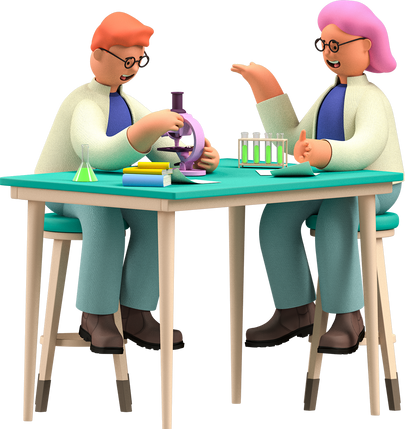 3D Business Elements Scientists Experimentig